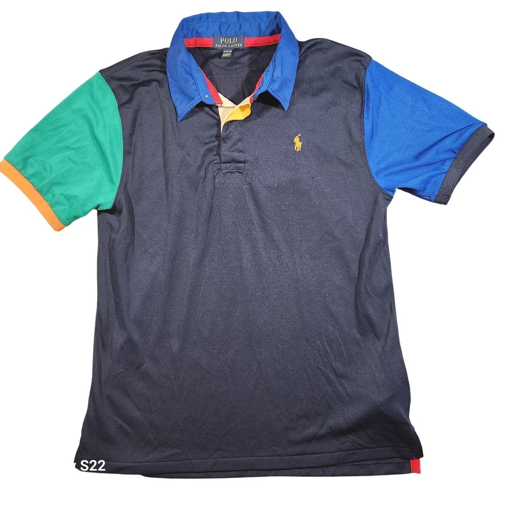 Polo Ralph Lauren Polo Shirt Boys XL 18-20 Navy Colorblock 67 Patch Pony Logo